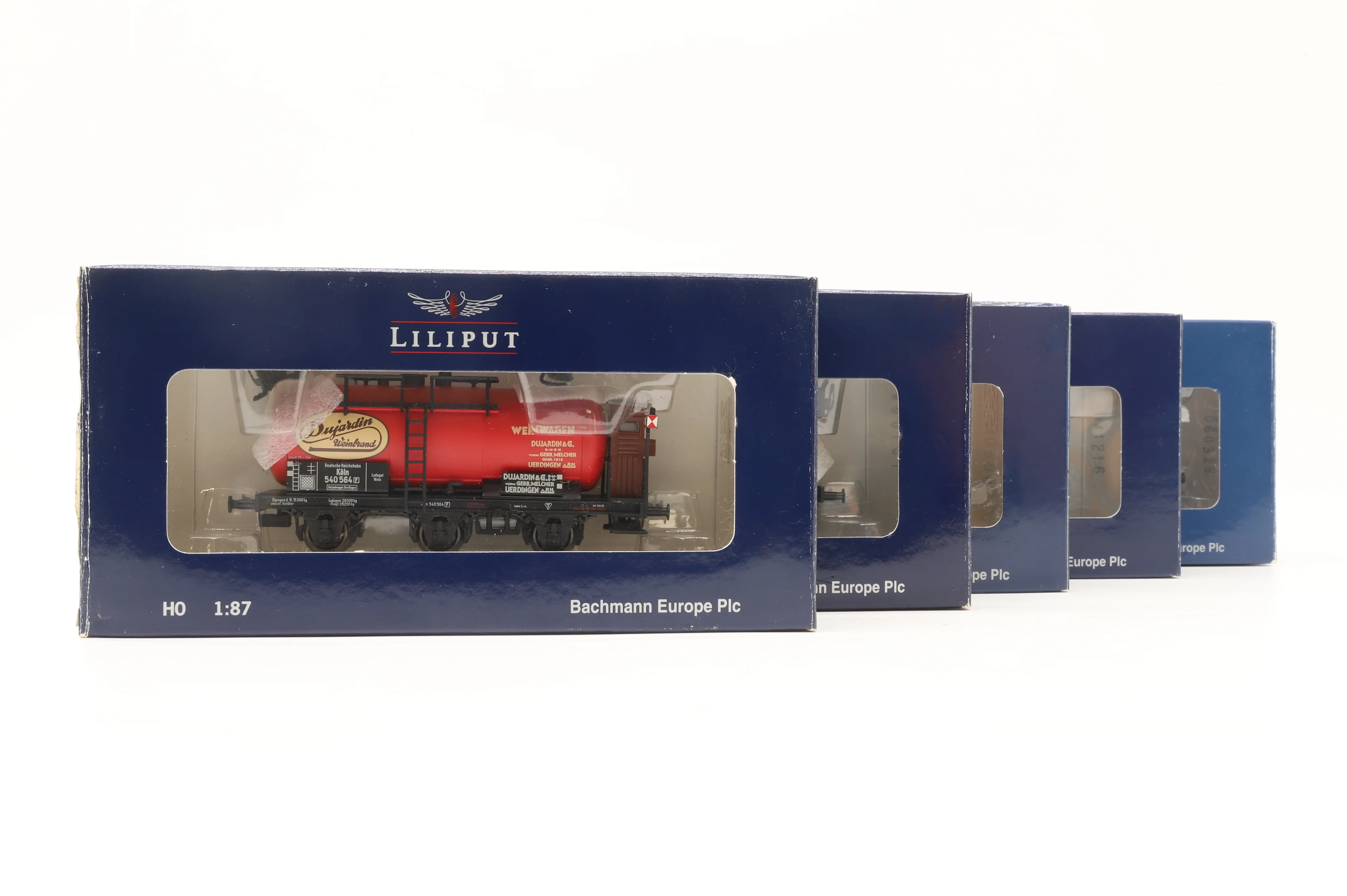 Liliput HO Rake Of 5 DRG Brown Box Vans Inc. L235431, L224802, L223030, L235495 & L235496