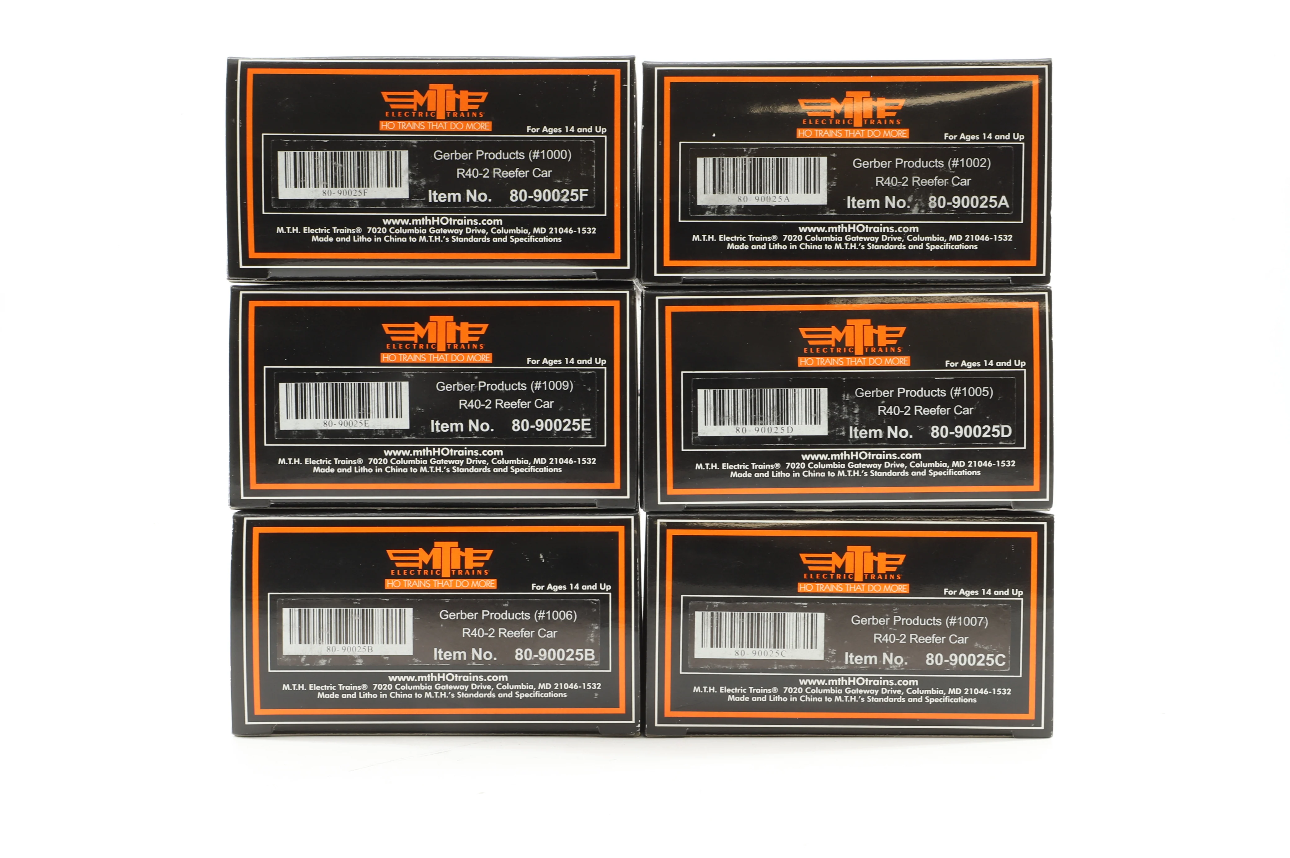 MTH HO Rake of 6 R40-2 Reefer Cars, Gerber Products, Inc. 80-90025A, B, C, D, E & F - Image 3