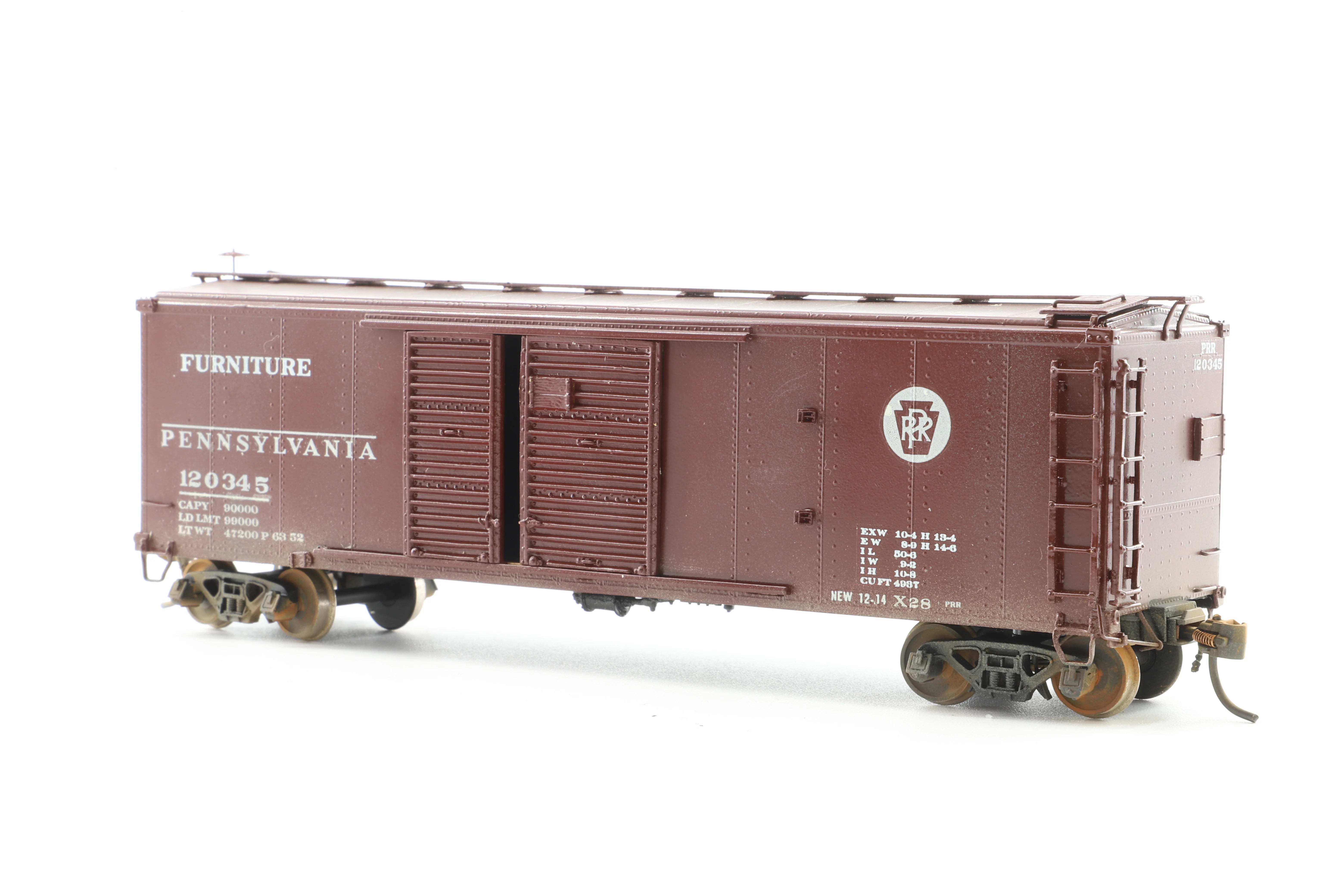 Overall Models HO Brass 3018 X-28 Boxcar No.120345 in PRR 'Furniture' Brown - Weathered