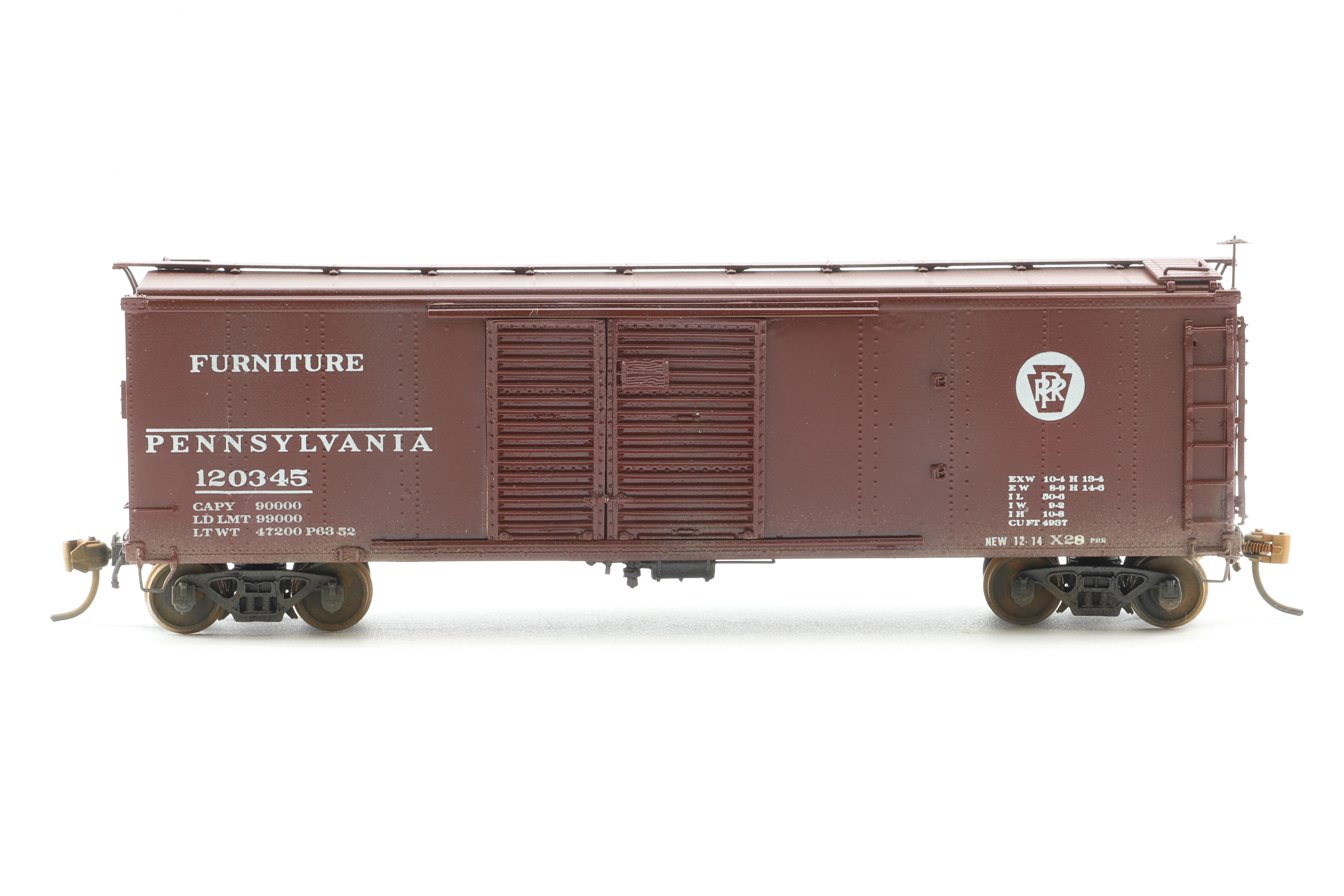 Overall Models HO Brass 3018 X-28 Boxcar No.120345 in PRR 'Furniture' Brown - Weathered - Image 2