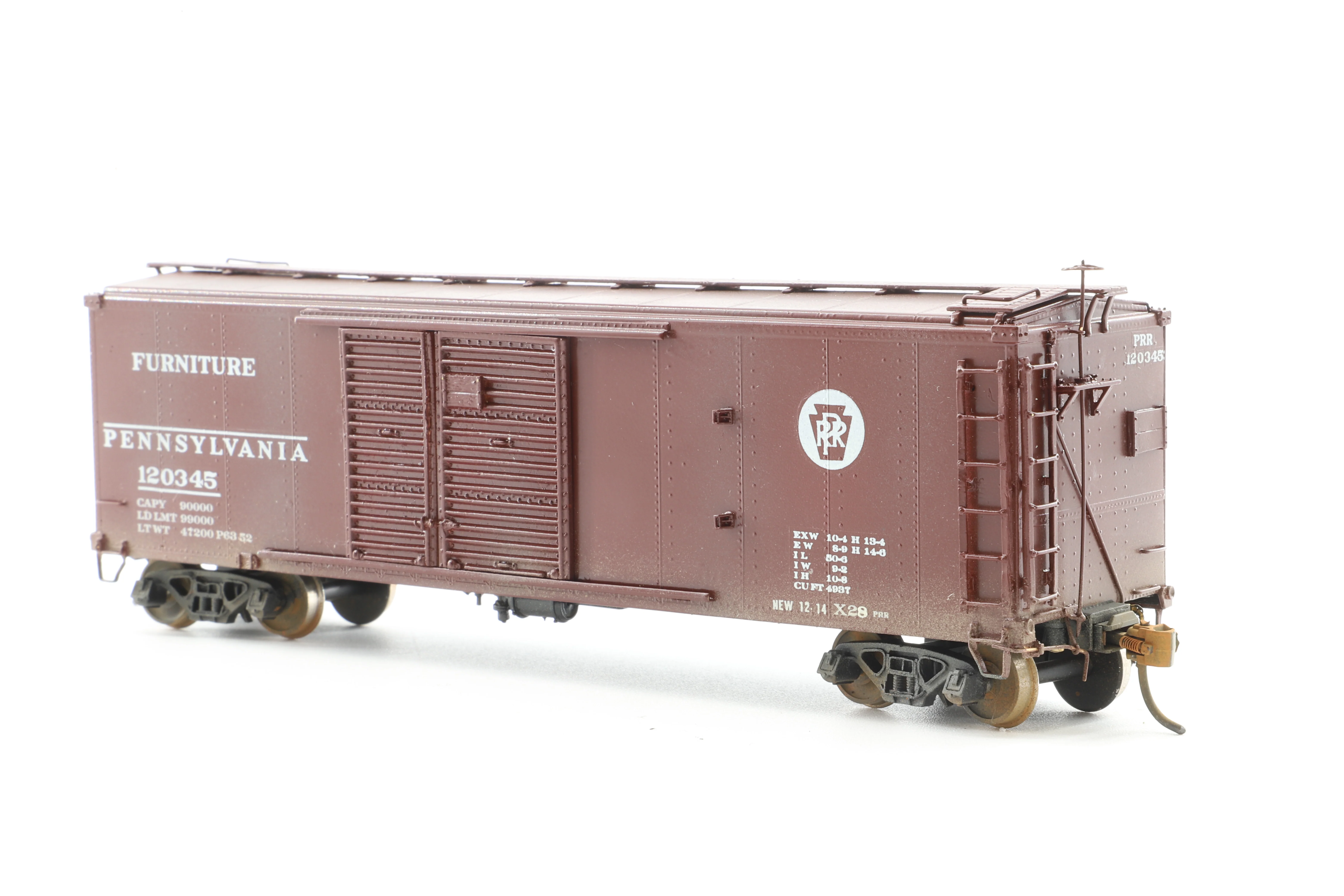 Overall Models HO Brass 3018 X-28 Boxcar No.120345 in PRR 'Furniture' Brown - Weathered - Image 3