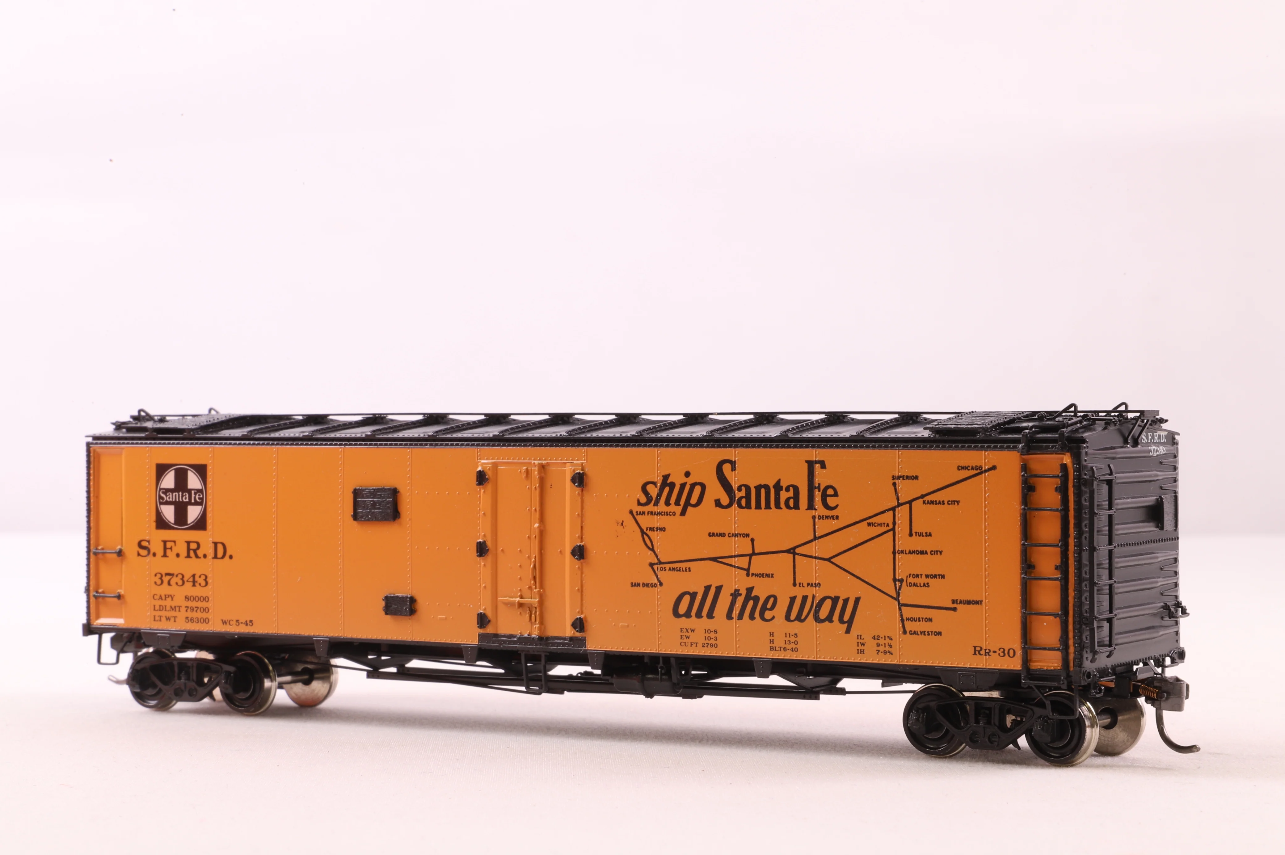 Overland Models HO Brass 3283 50' Ice Bunker Refrig. Car No.37343 in Santa Fe Livery